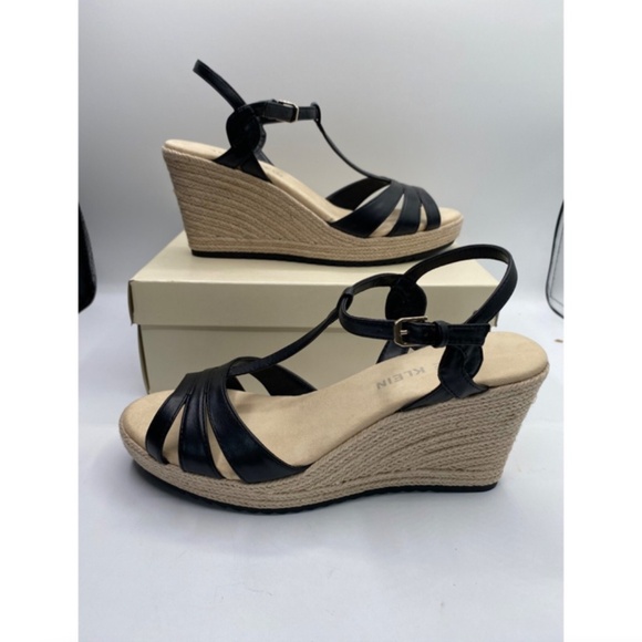 NWT Anne Klein Waves Raffia Wedge Platform Sandals Black - size 10 - Picture 5 of 5